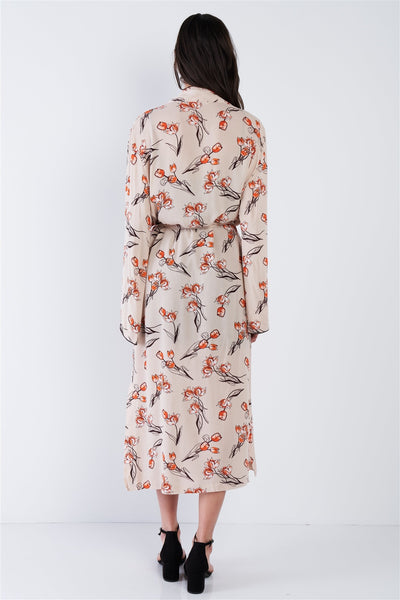 Flower Self-tie Kimono Duster
