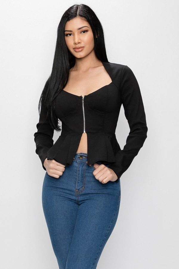 Long Sleeve Ruffle Zip-up Jacket