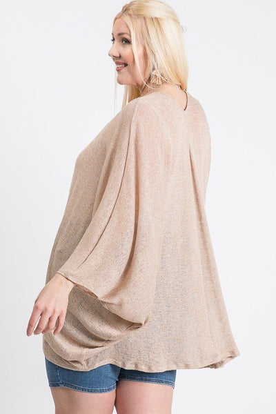 Open Front Cardigan Back V-neck Kimono Sleeves