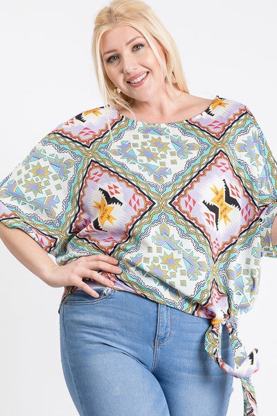 Short Sleeve Side Knot Hemline Leopard Print Woven Top