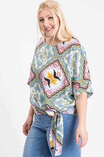 Short Sleeve Side Knot Hemline Leopard Print Woven Top