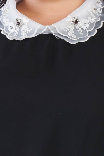 Plus Size Chiffon Embellished Peter Pan Collar Top