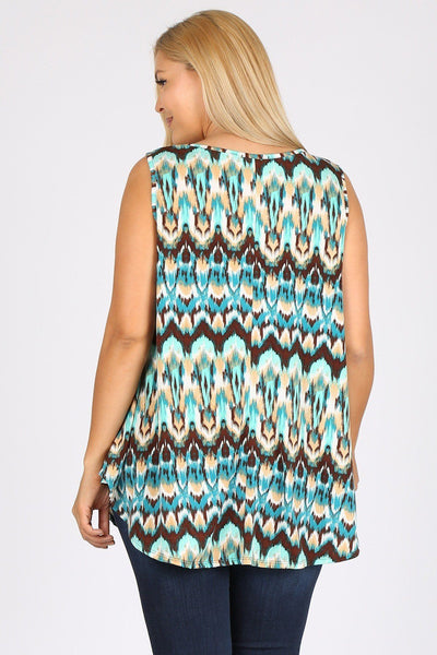 Plus Size Sleeveless Multi Print Tunic Top