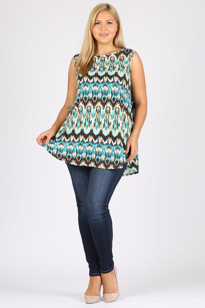 Plus Size Sleeveless Multi Print Tunic Top