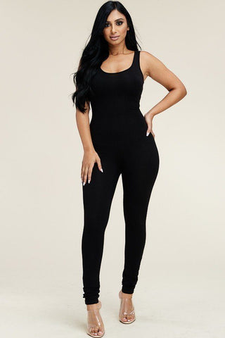Solid Cotton Basic Jumpsuit With U Back Line