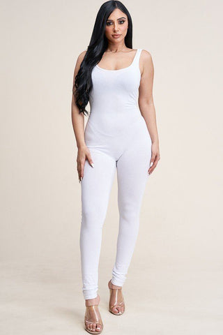 Solid Cotton Basic Jumpsuit With U Back Line