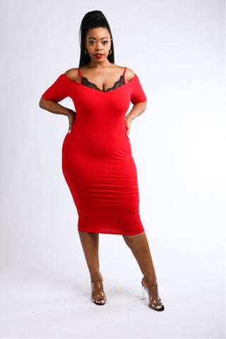 Lace Bra Layered Ribbed Dress