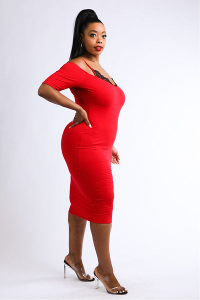 Lace Bra Layered Ribbed Dress