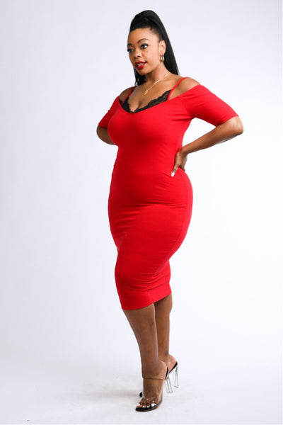 Lace Bra Layered Ribbed Dress