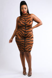 Tiger Printed Sleeveless Dress