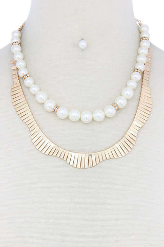 Pearl Metal Layered Necklace
