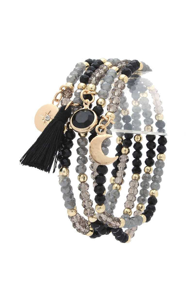 Moon Charm Tassel Stackable Bracelet