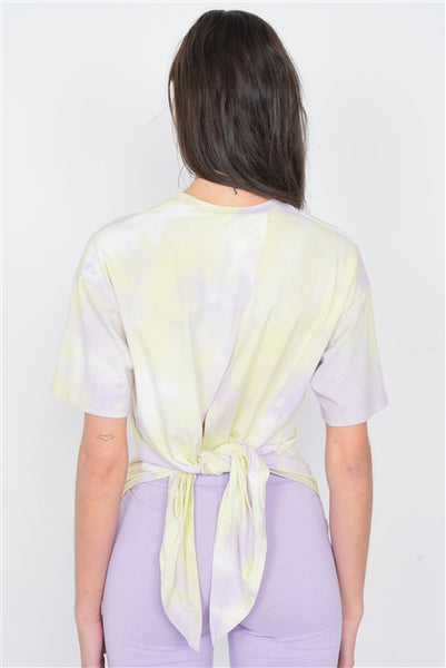 Yellow Tie Dye Back Cut Out Knot Vintage Relaxed Fit Tee