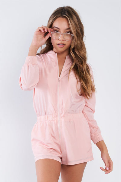 Pink Sporty Long Sleeve Windbreaker Romper