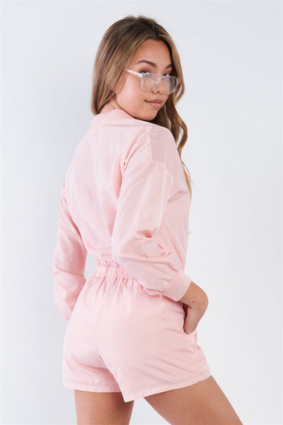 Pink Sporty Long Sleeve Windbreaker Romper