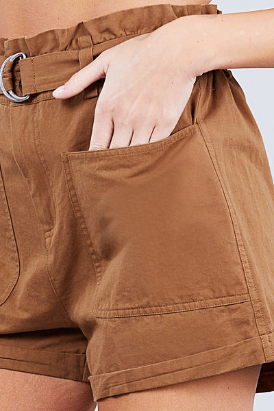 Side Pocket Rolled Up Paper Bag Cotton Short Pants