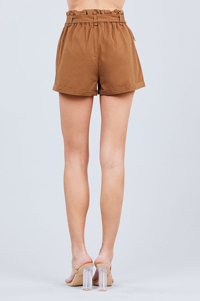 Side Pocket Rolled Up Paper Bag Cotton Short Pants