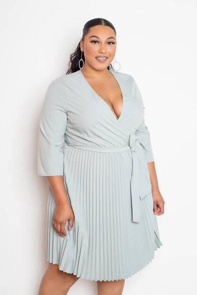 Mini Surplice Pleated Dress