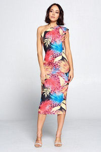 Black Coral Print Dress