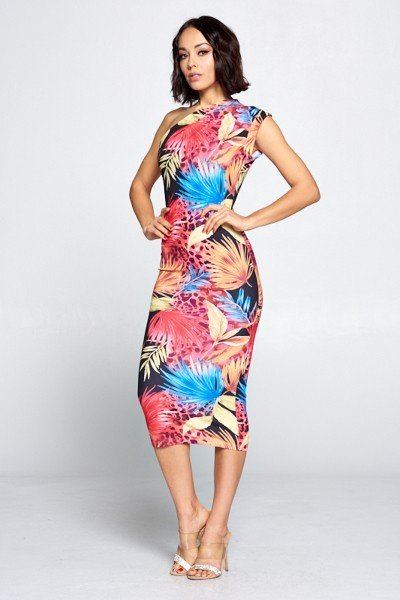Black Coral Print Dress