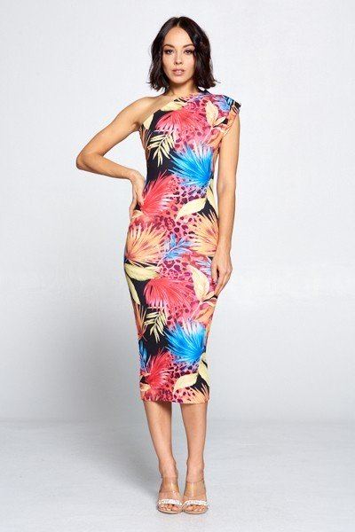 Black Coral Print Dress