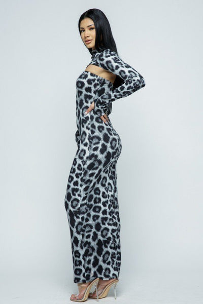 Mock Neck Long Sleeve Thumb In Top With Tube Top Long Dress Set