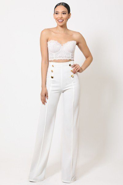 High-waist Crepe Pants With Buttons