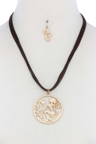 Mermaid Pendant Pu Leather Necklace