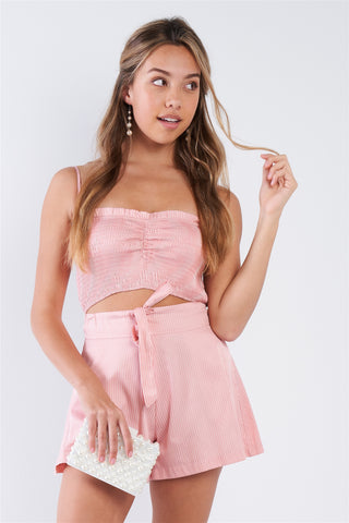 Cotton tie dye pinstripe square neck crop top & mini chic short set