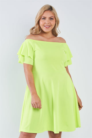 Plus Size Off The Shoulder Tiered Sleeves Midi Dress