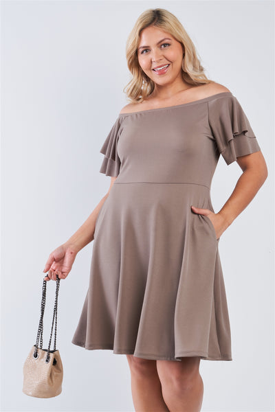 Plus Size Off The Shoulder Tiered Sleeves Midi Dress