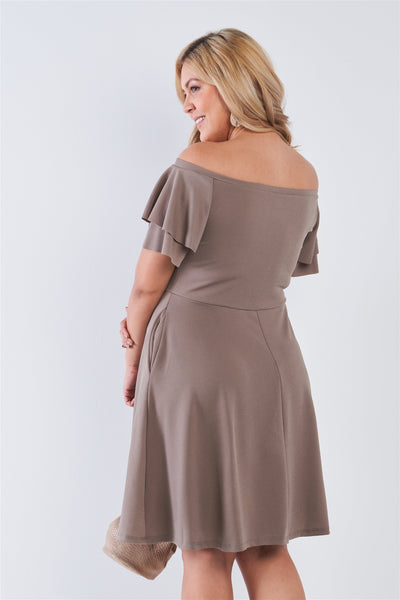Plus Size Off The Shoulder Tiered Sleeves Midi Dress