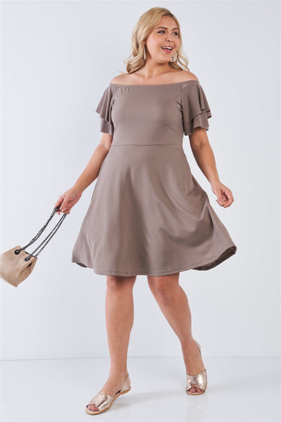 Plus Size Off The Shoulder Tiered Sleeves Midi Dress