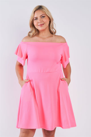 Plus Size Off The Shoulder Tiered Sleeves Midi Dress