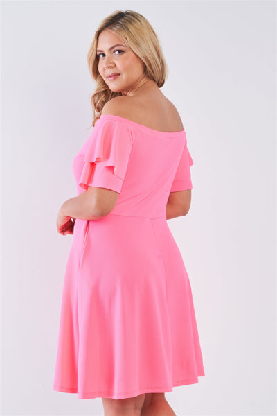 Plus Size Off The Shoulder Tiered Sleeves Midi Dress