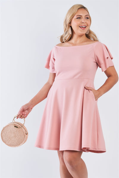 Plus Size Off The Shoulder Tiered Sleeves Midi Dress