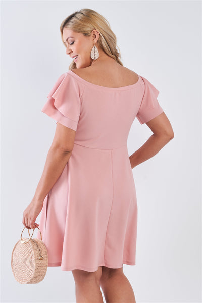 Plus Size Off The Shoulder Tiered Sleeves Midi Dress