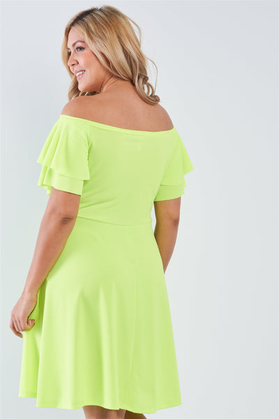 Plus Size Off The Shoulder Tiered Sleeves Midi Dress