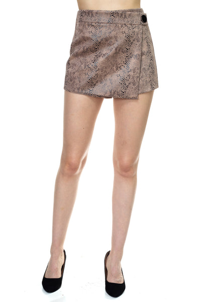 Faux Suede Snake Print Mini Shorts