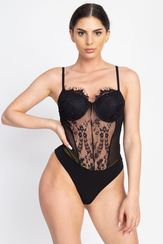 Sheer Mesh Lace Teddy