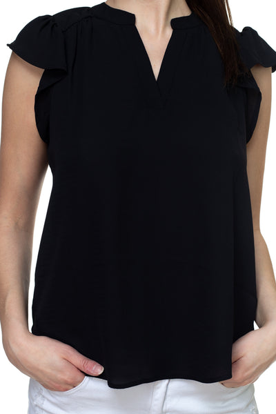 Split V Band Collar Ruffle Sleeve Top