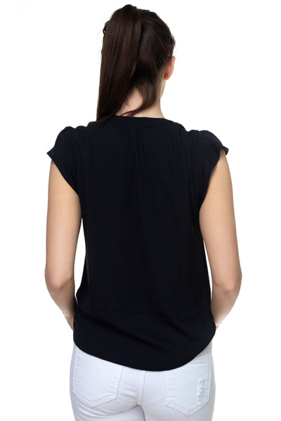 Split V Band Collar Ruffle Sleeve Top