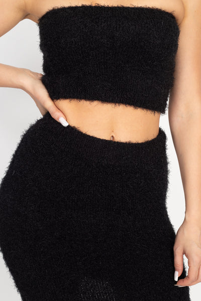 Fuzzy Ribbed Tube Top & Mini Skirt Set