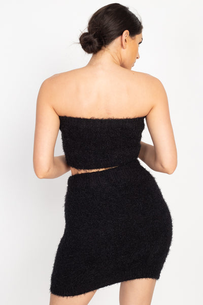 Fuzzy Ribbed Tube Top & Mini Skirt Set