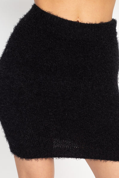 Fuzzy Ribbed Tube Top & Mini Skirt Set