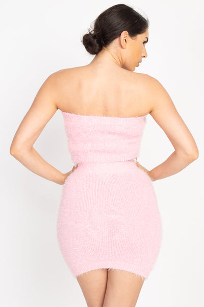 Fuzzy Ribbed Tube Top & Mini Skirt Set