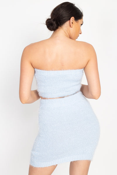 Fuzzy Ribbed Tube Top & Mini Skirt Set