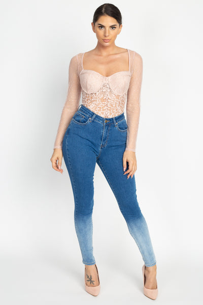 Sheer Mesh Polka Dot & Lace Bodysuit
