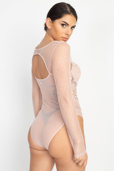 Sheer Mesh Polka Dot & Lace Bodysuit