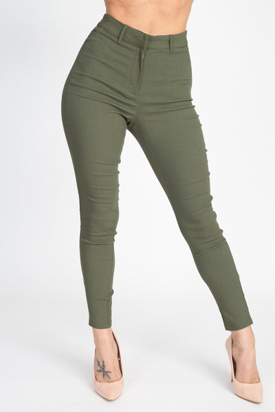 High Rise Solid Skinny Pants